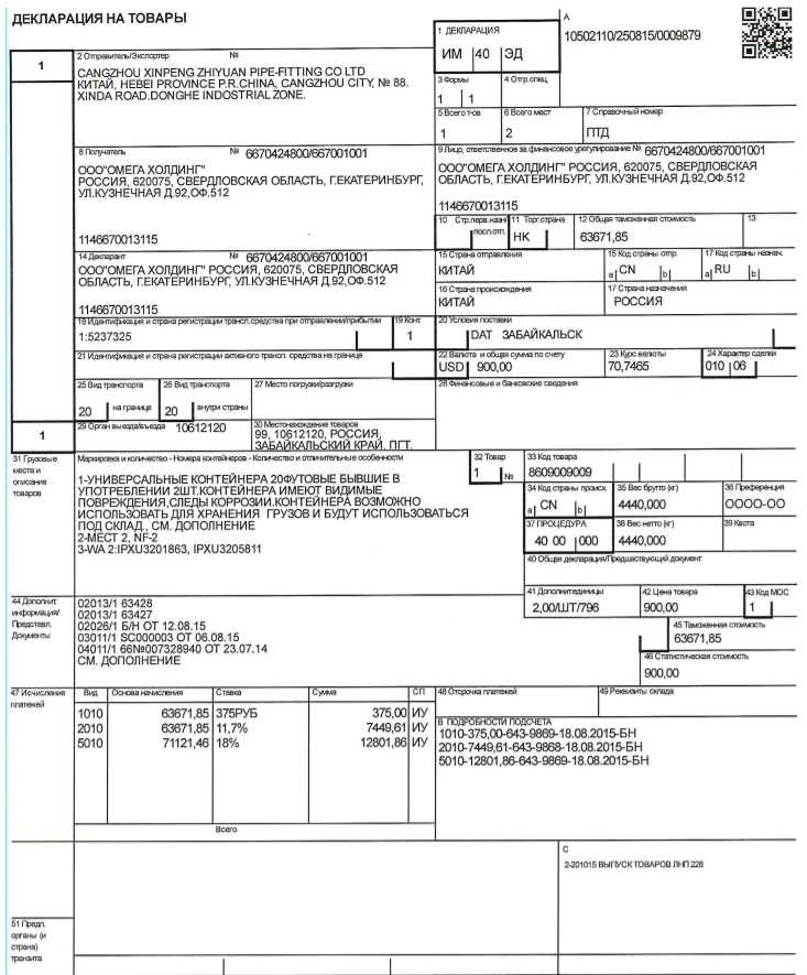 Образец таможенной декларации шаблон и правила заполнения